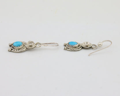 Navajo Dangle Earrings 925 Silver Natural Turquoise Artist Signed DB C.80's