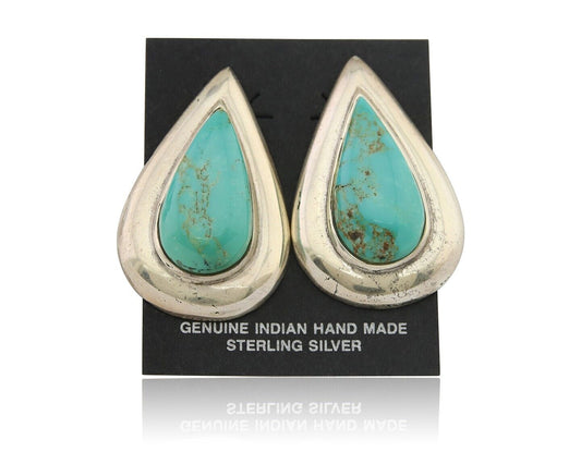 Navajo Dangle Earrings 925 Silver Natural Turquoise Signed Thomas Charay C.1988