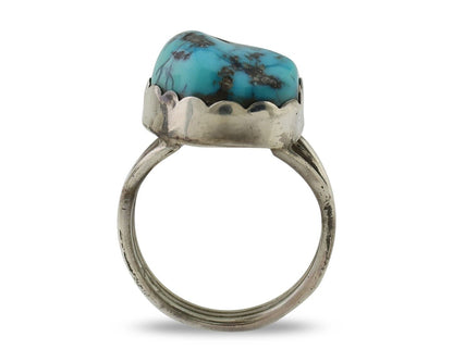 Navajo Ring 925 Silver Natural Blue Turquoise Signed Tony Guerro C.80's