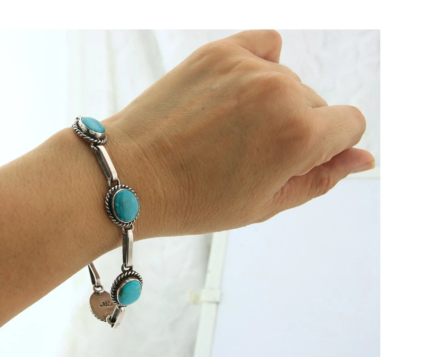 Navajo Cuff Bracelet 925 Sterling Silver Natural Turquoise Handmade Vintage