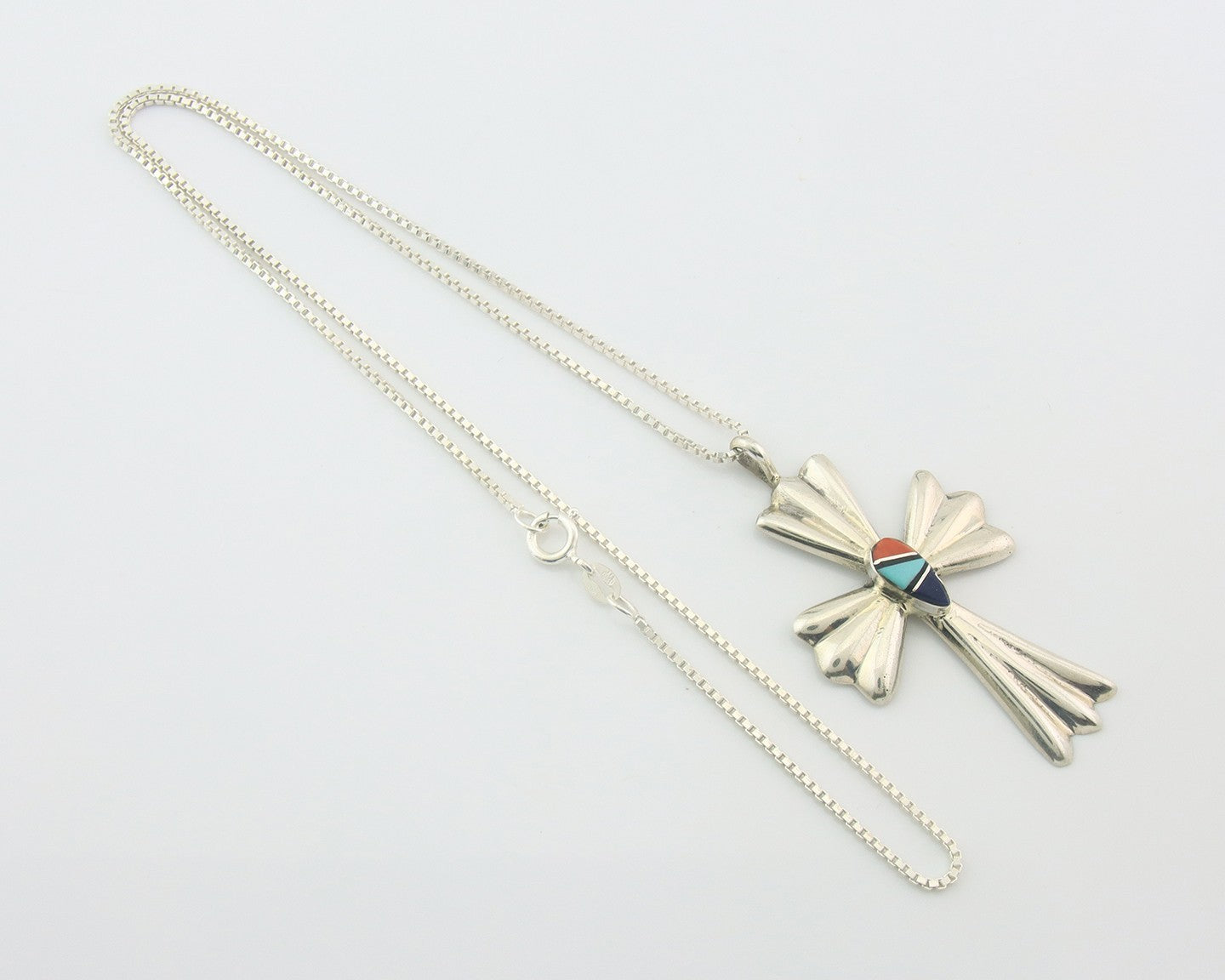 Navajo Cross Necklace Sterling Silver Authentic Natural Gemstones Signed M