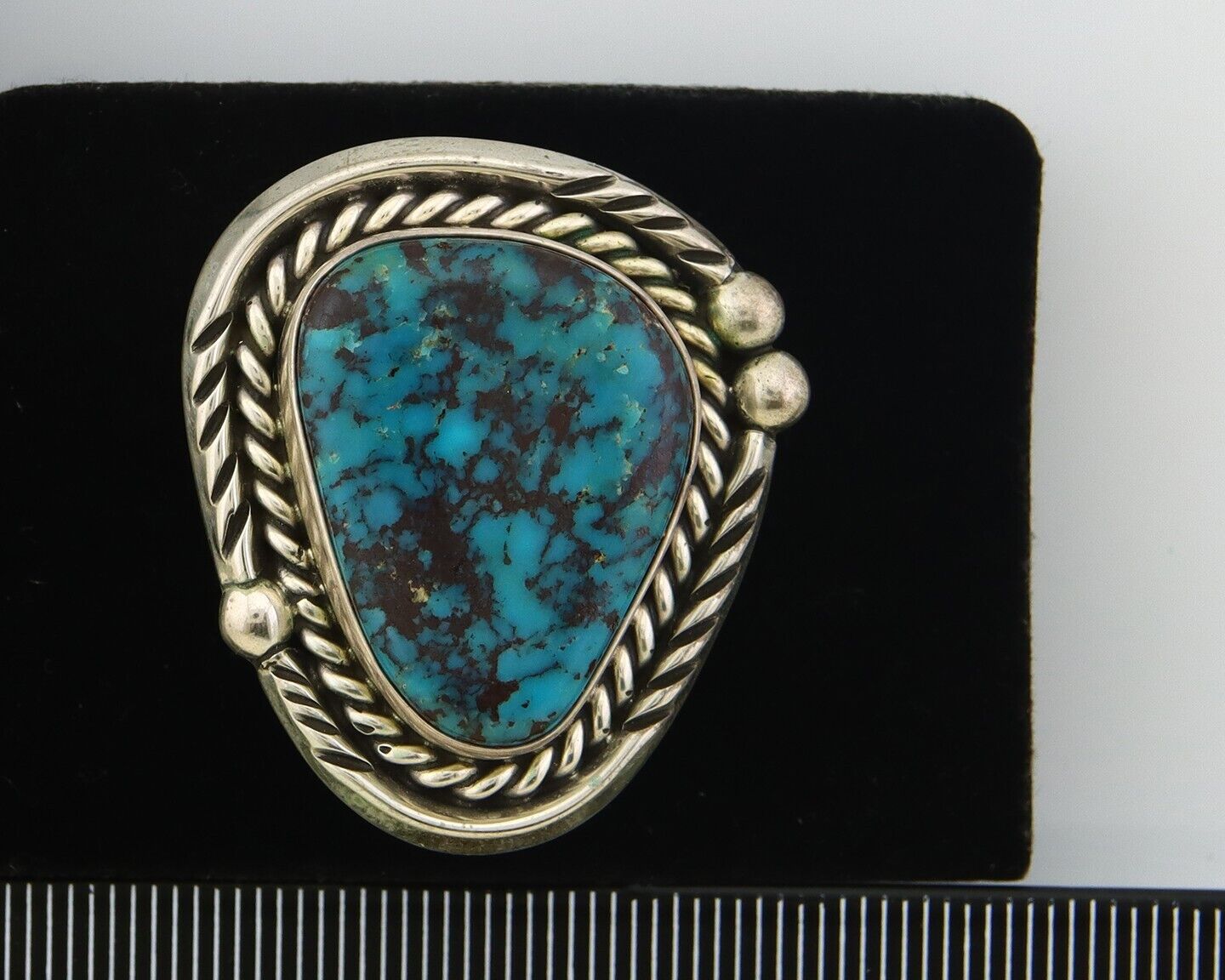 Navajo Ring 925 Sterling Natural Blue Turquoise Signed Ben S C.80's Size 7.0