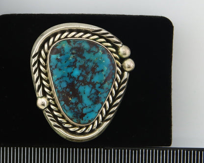 Navajo Ring 925 Sterling Natural Blue Turquoise Signed Ben S C.80's Size 7.0