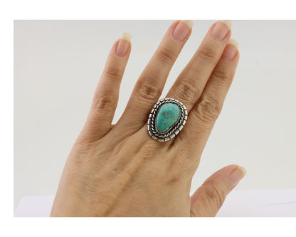 Navajo Ring 925 Silver Spiderweb Turquoise Signed William Denetdale 7.75 C.80's