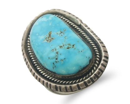 Vintage Navajo Ring 925 Sterling Blue Gem Turquoise Artist Tom Willeto Size 7.5