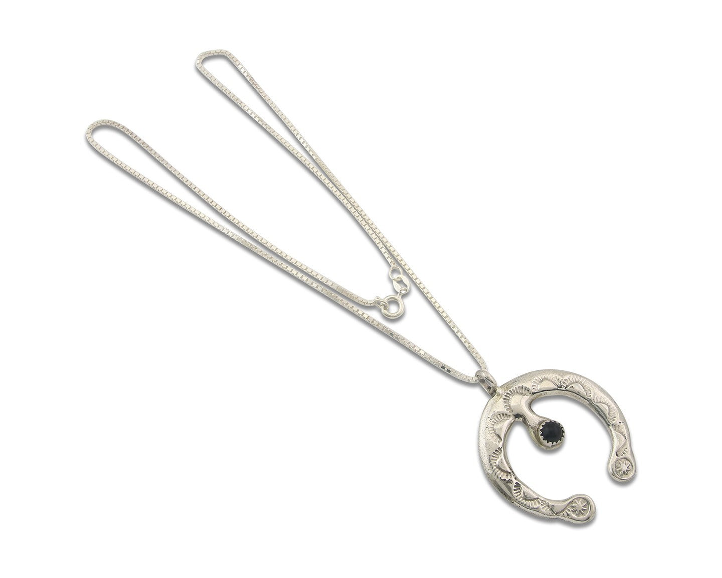 Navajo Sterling Silver Necklace Onyx Sand Cast Authentic Vintage Native American