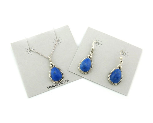Navajo Necklace Earring Set Sterling Silver Natural Denim Lapis Artist Signed M