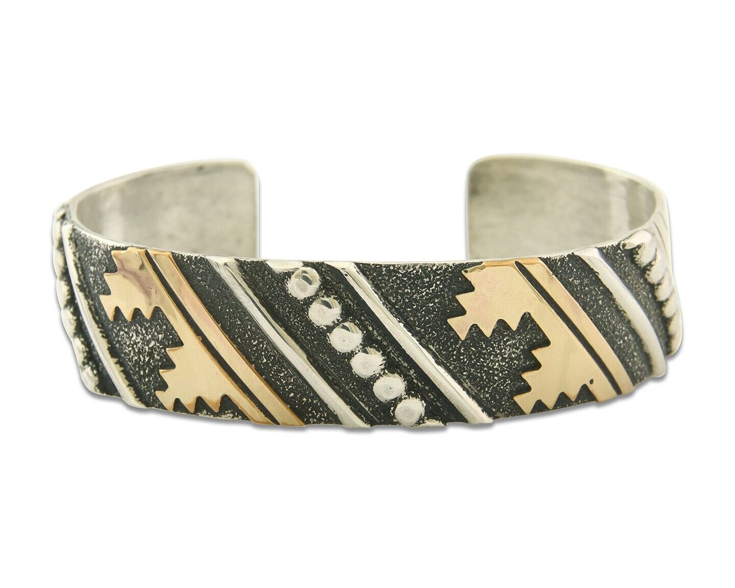 Navajo Bracelet Gold & 925 Silver Handmade 16 mm Wide Signed Thomas Singer C80s