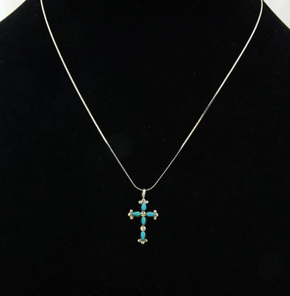 Navajo Cross Necklace Sterling Silver Blue Turquoise Vintage Handmade