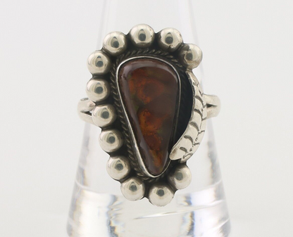 Navajo Handmade Ring 925 Silver Natural Fire Opal Native Artist Size 9.5 C.80's