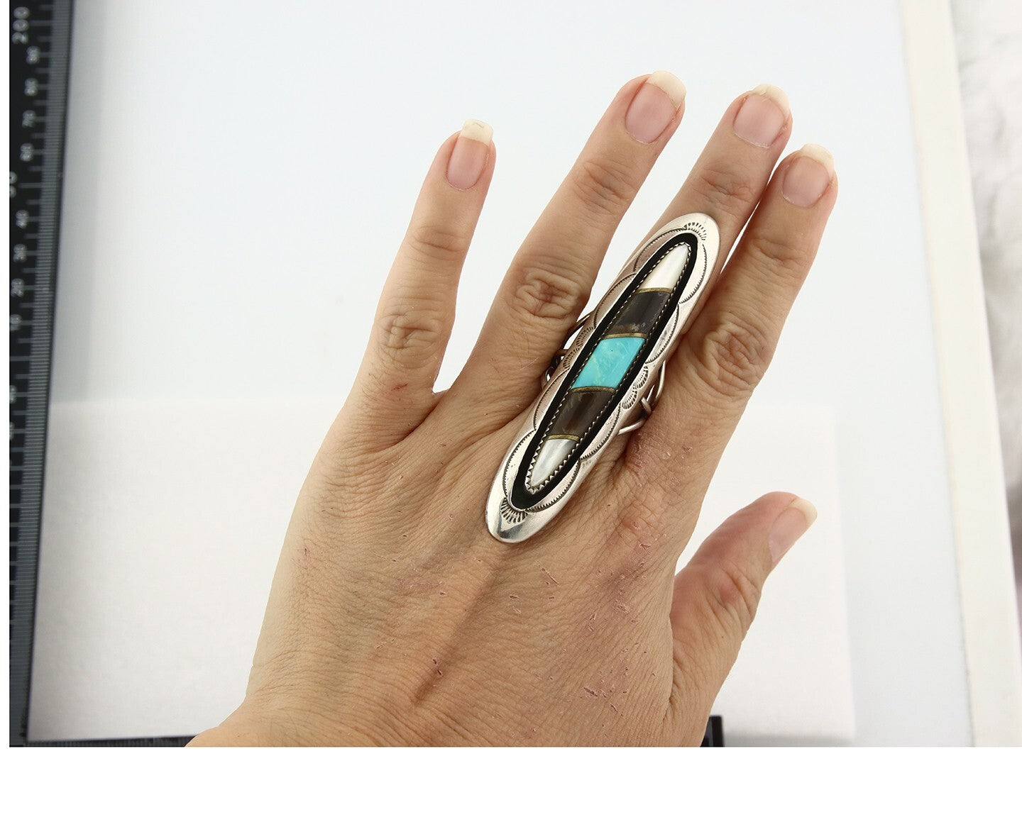 Vintage Navajo Ring 925 Sterling Silver Turquoise Handmade Size 8.5