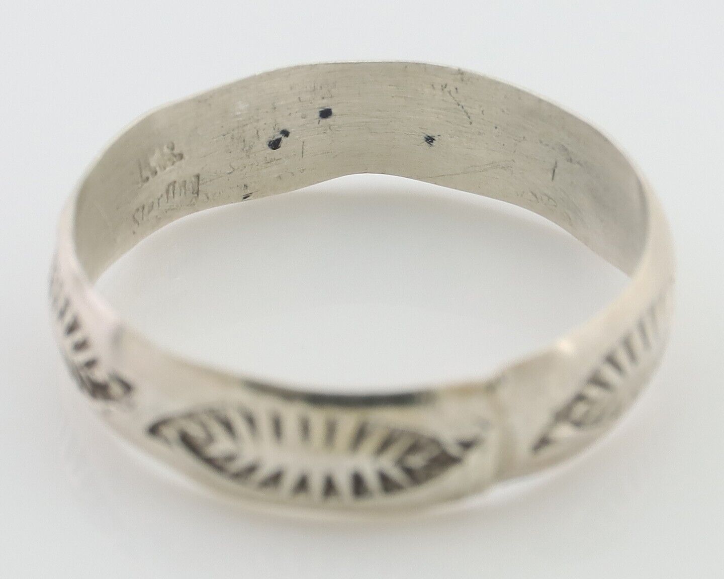 Navajo Hand Stamped Band 925 Silver 5.0 mm Signed Larry Chavez Size 8.5 C.80's