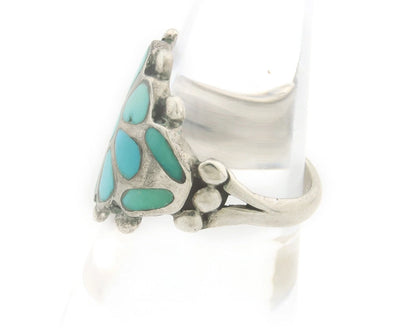 Native American Ring Sterling Silver Natural Turquoise Signed Size 7.75
