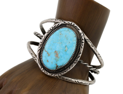 Navajo Cuff Bracelet 925 Silver Natural Turquoise Artist Signed JMC C.80's