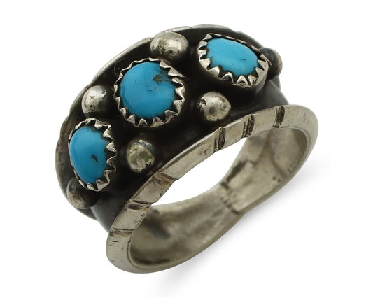 Navajo Ring 925 Silver Sleeping Beauty Turquoise Artist Signed RC C.80's