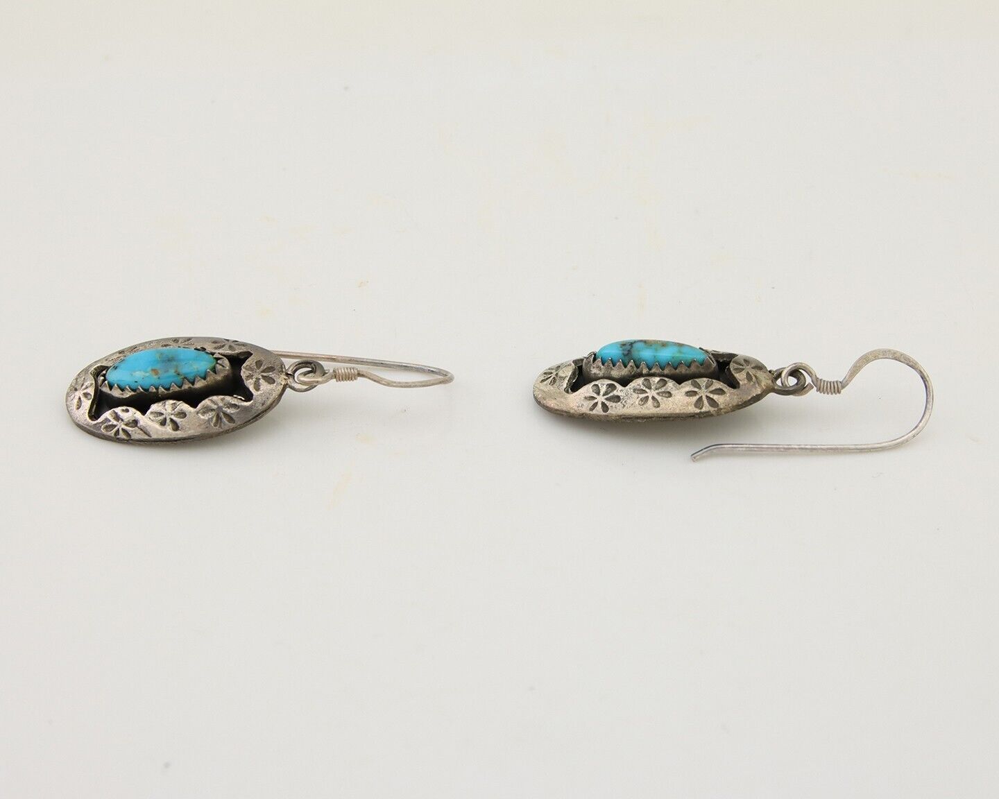 Navajo Dangle Earrings 925 Silver Natural Blue Turquoise Artist IJC C.80's