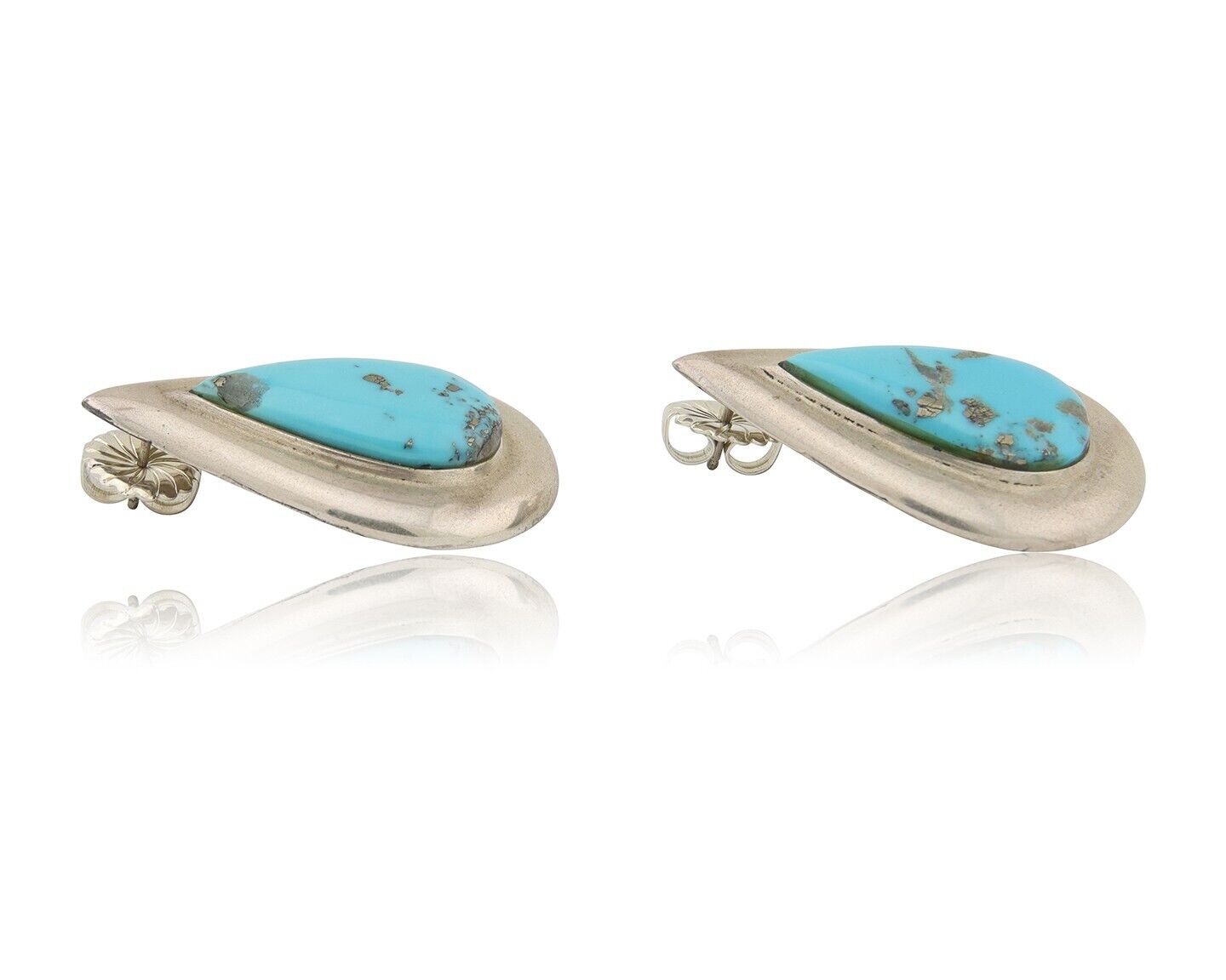 Navajo Dangle Earrings 925 Silver Natural Turquoise Signed Thomas Charay C.1988