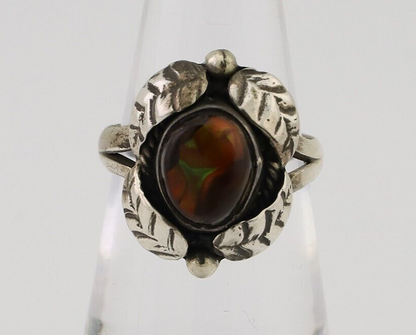 Navajo Handmade Ring 925 Silver Natural Fire Opal Native Artist Size 5.75 C.80's