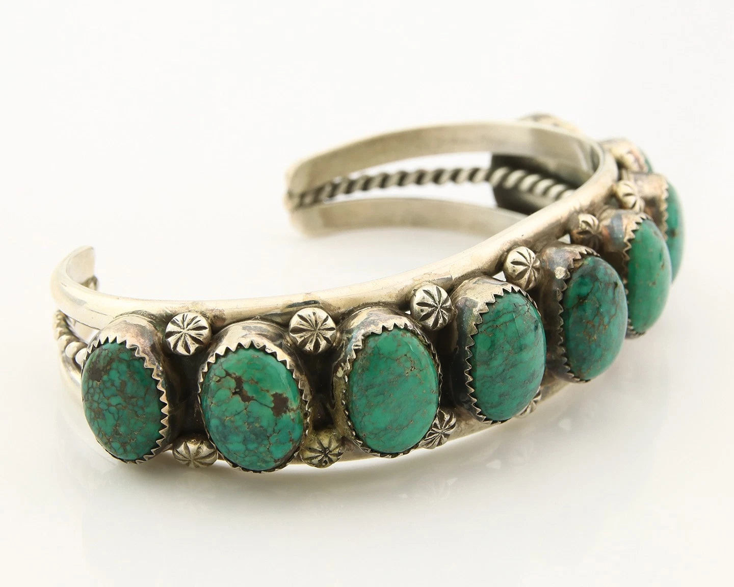 Navajo Cuff Bracelet Sterling Silver Crescent Valley Green Turquoise Native Art