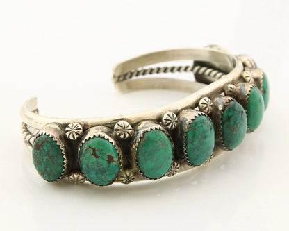Navajo Cuff Bracelet Sterling Silver Crescent Valley Green Turquoise Native Art
