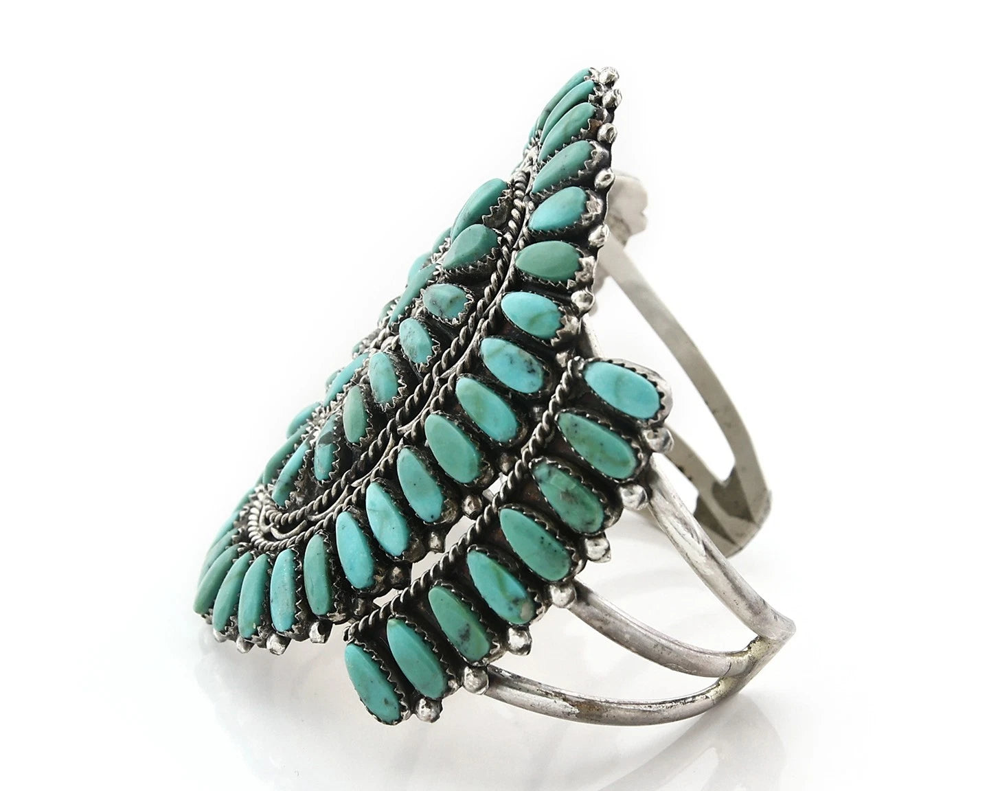 Navajo Cuff Bracelet Sterling Silver Kingman Vintage Turquoise Signed LH C.80's