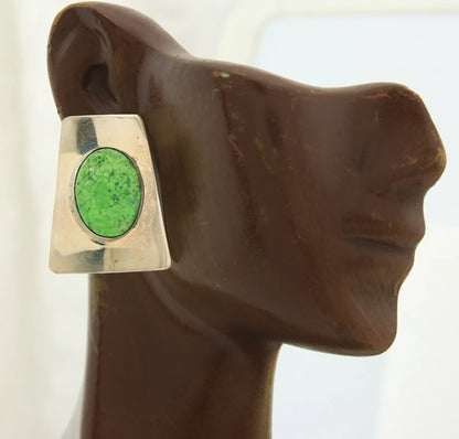 Navajo Concho Earrings Sterling Silver Gaspeite Vintage Handmade