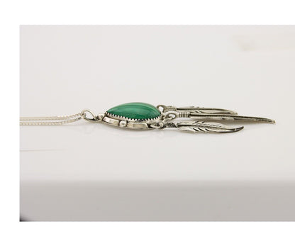 Large Navajo Pendant 925 Silver Natural Malachite Native American Artist C.80's