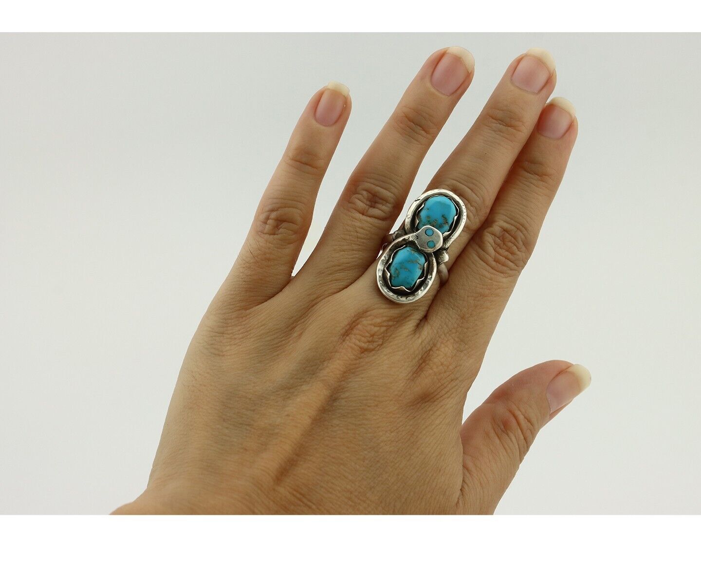 Zuni Ring 925 Silver Blue Turquoise Artist Signed Effie Calavasa C.80's