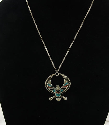 Navajo Phoenix Necklace Sterling Silver Natural Gemstone Vintage Native Artist