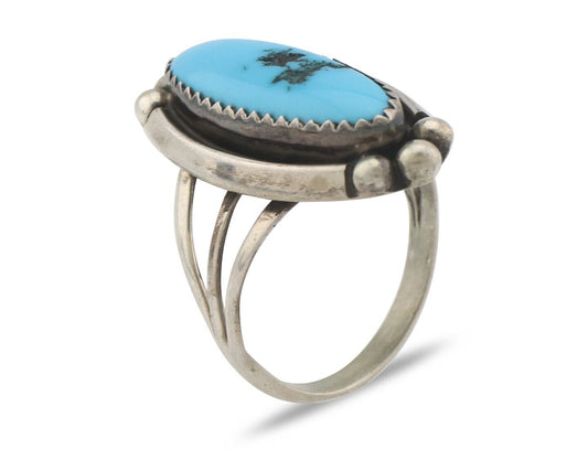 Navajo Ring .925 Silver Sleeping Beauty Turquoise Native American Artist C.80's