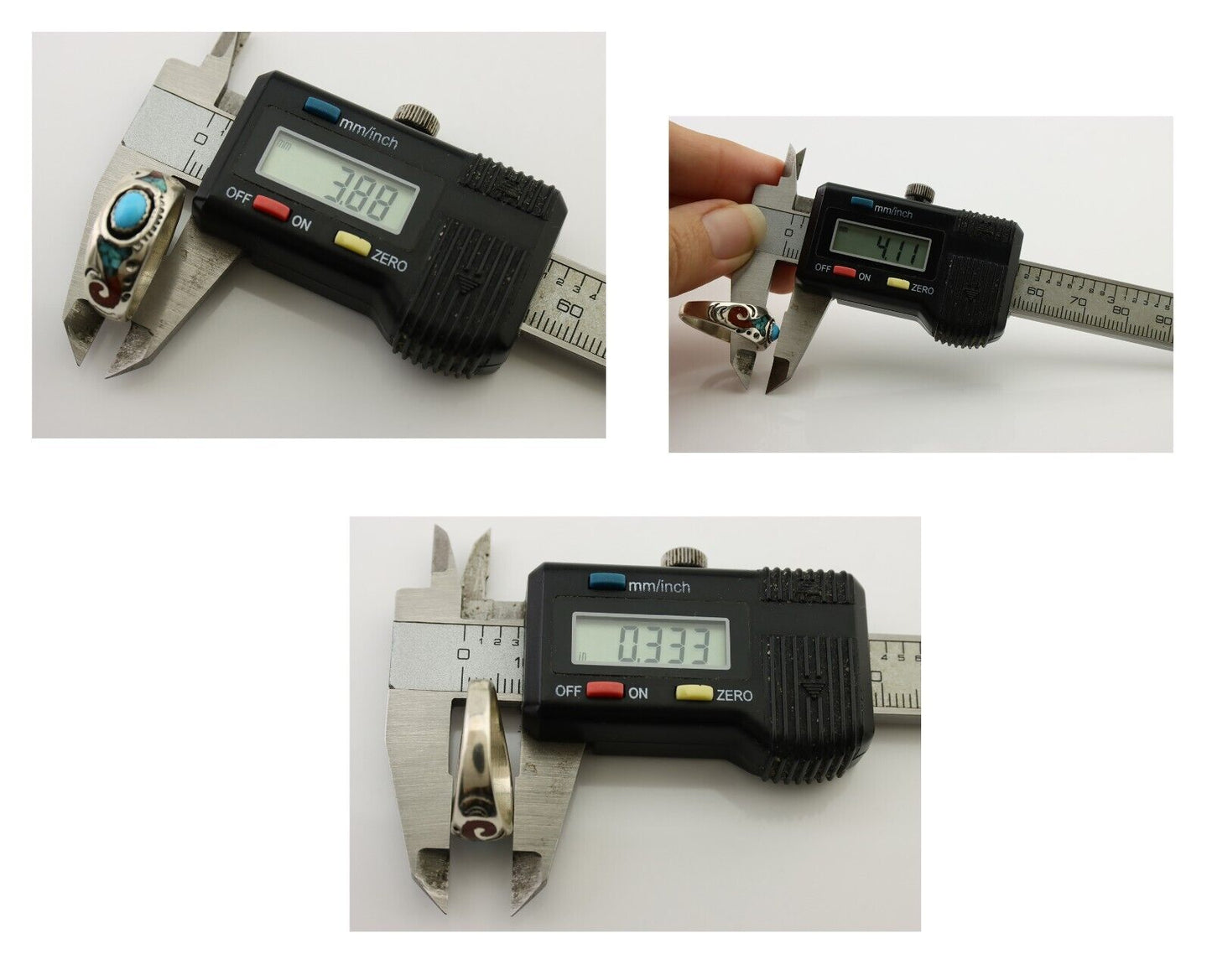 Navajo Ring 925 Silver Turquoise & Coral Natural American Artist C.80's