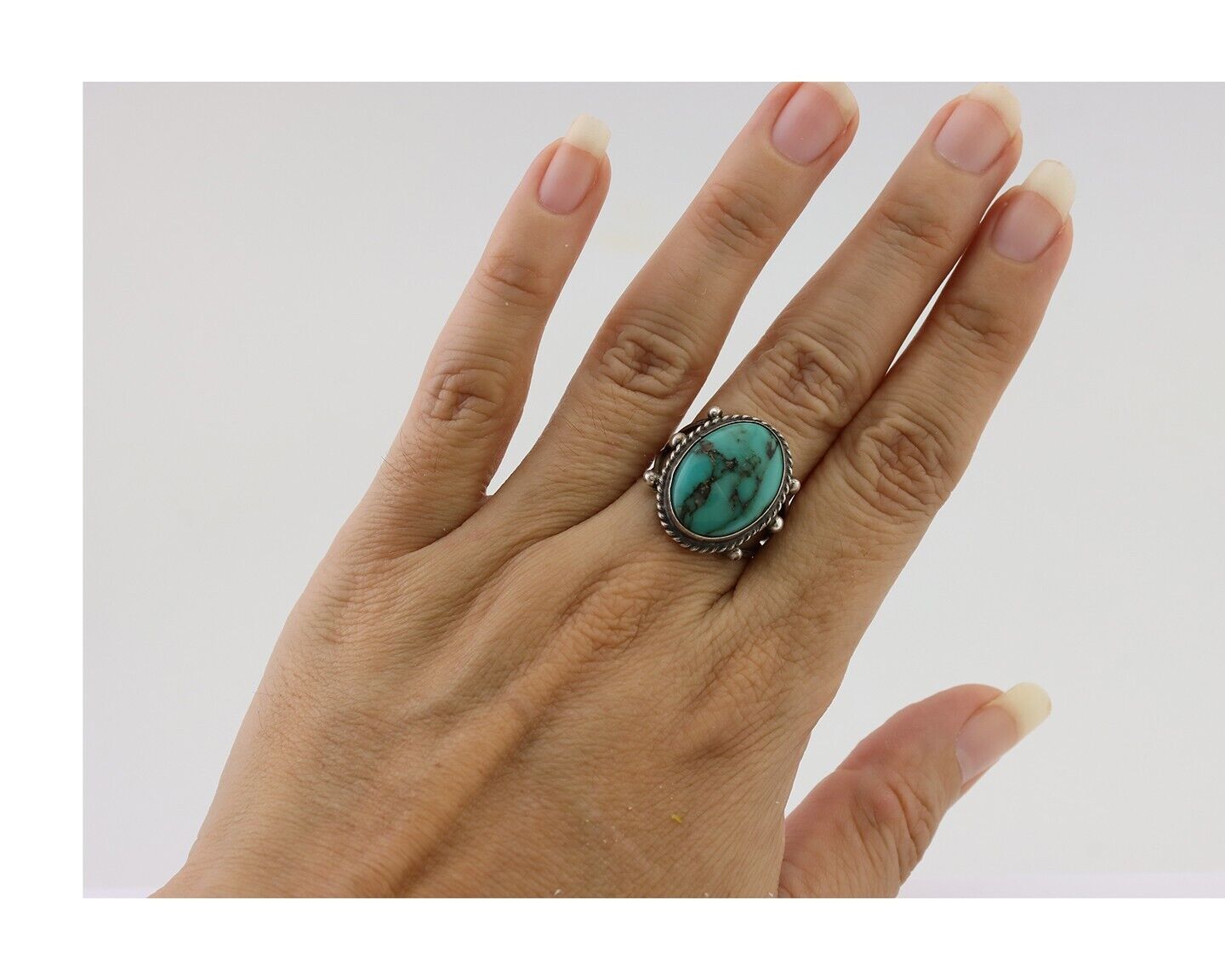 Navajo Ring 925 Silver Natural Kingman Turquoise Native American Artist C.80's