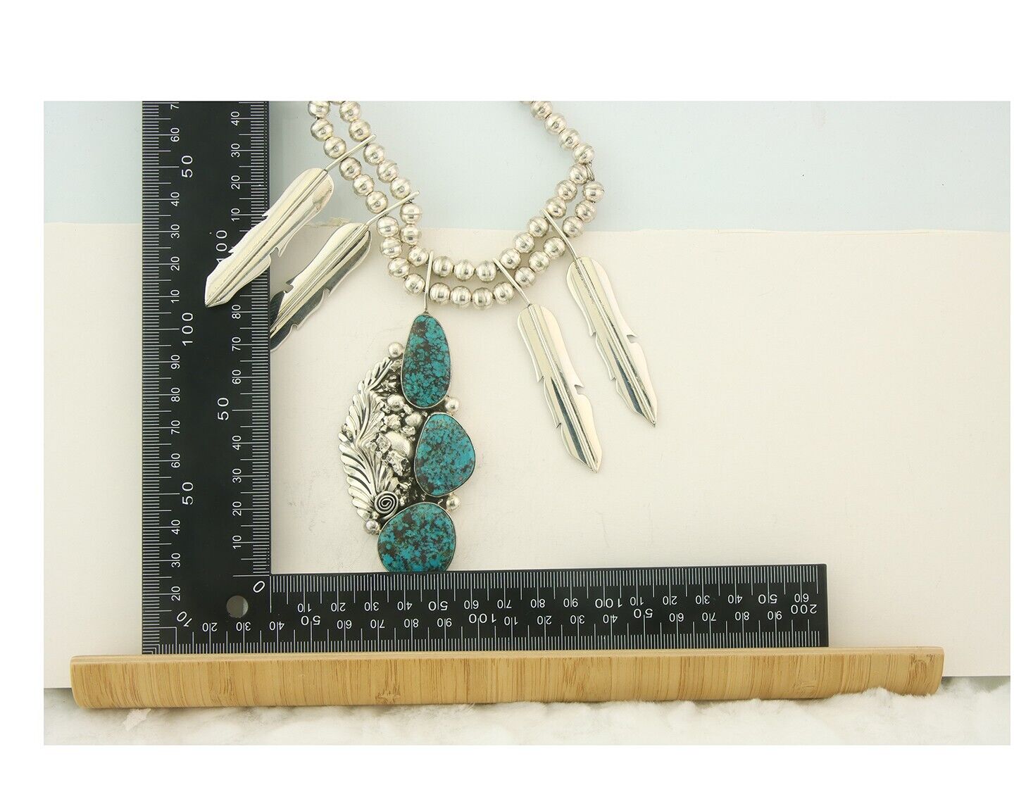 Vintage Navajo Bead Necklace 925 Siilver Turquoise Signed Ben S & LSP