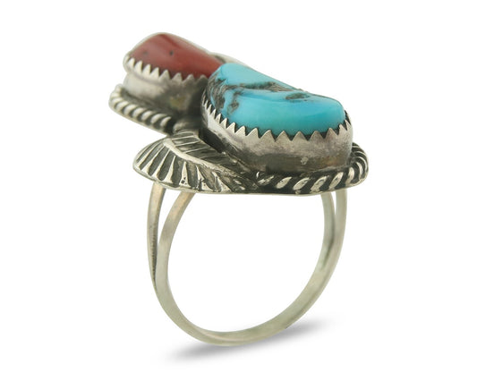 Vintage Navajo Ring 925 Sterling Natural Gemstones Signed Pauline Begay Size 7.0