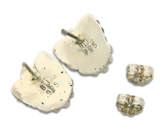 Navajo Earrings 925 Silver Natural Turquoise Artist Signed B. J. C.80's