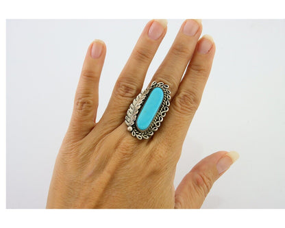 Navajo Ring 925 Sterling Blue Turquoise Native American Artist C.80's