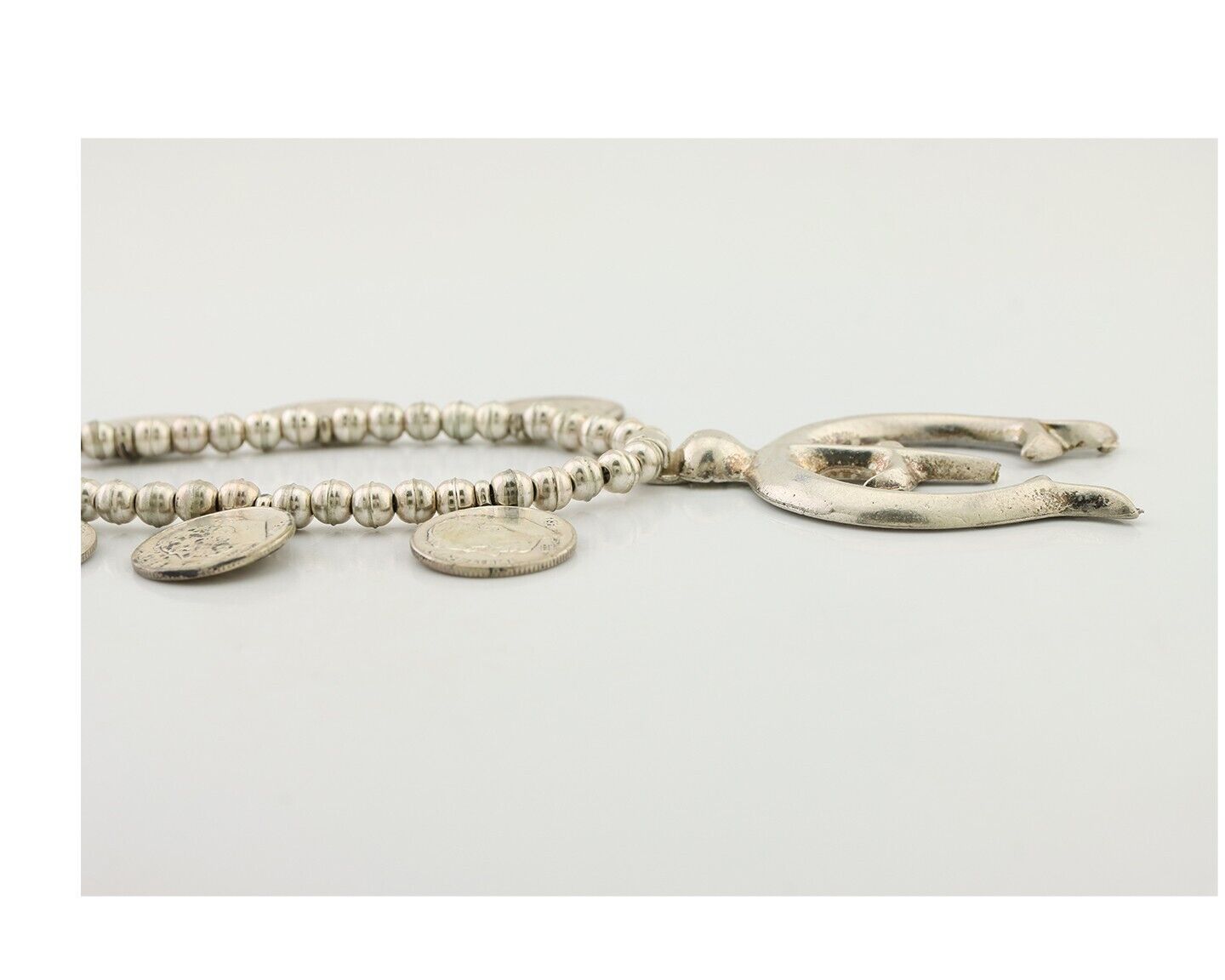 Old Navajo Silver Dime 925 Silver Bead Necklace Native Artist C.80's