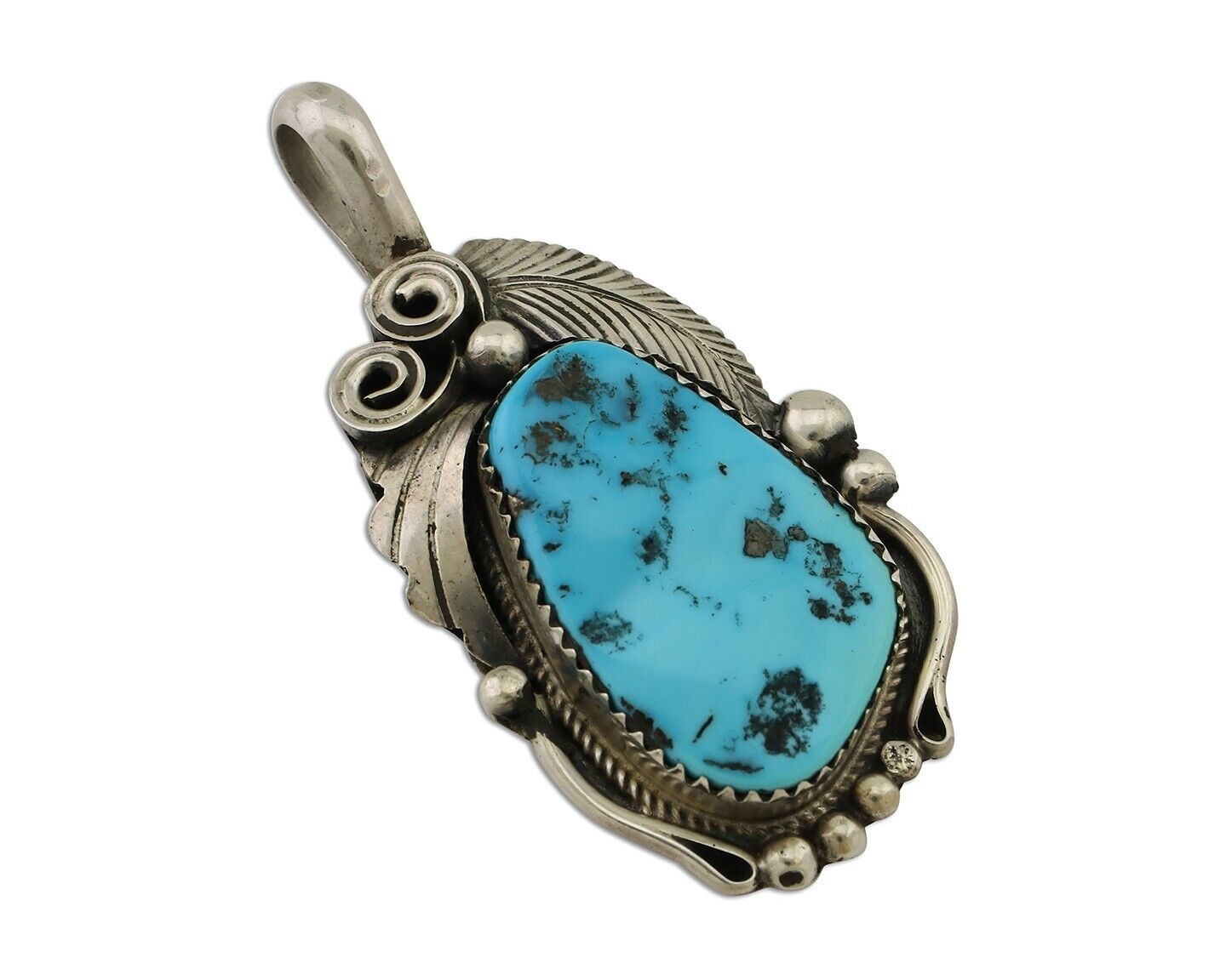 Navajo Pendant 925 Silver Sleeping B Turquoise Signed Justin Morris C.80's