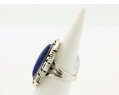 Navajo Ring 925 Silver Lapis Hand Stamped Signed William Denetdale C.80's