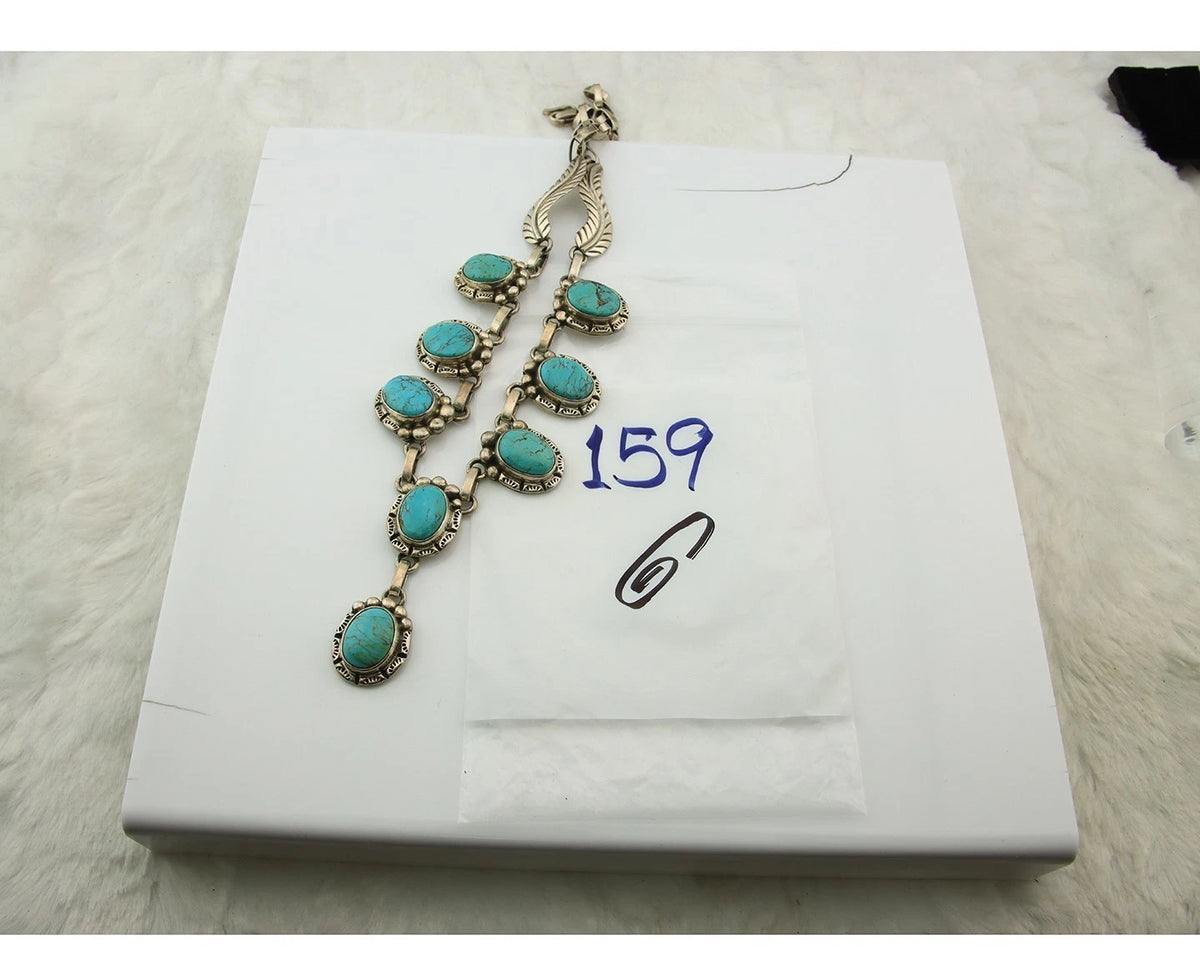 Navajo Necklace Sterling Silver Turquoise Vintage Signed Gecko