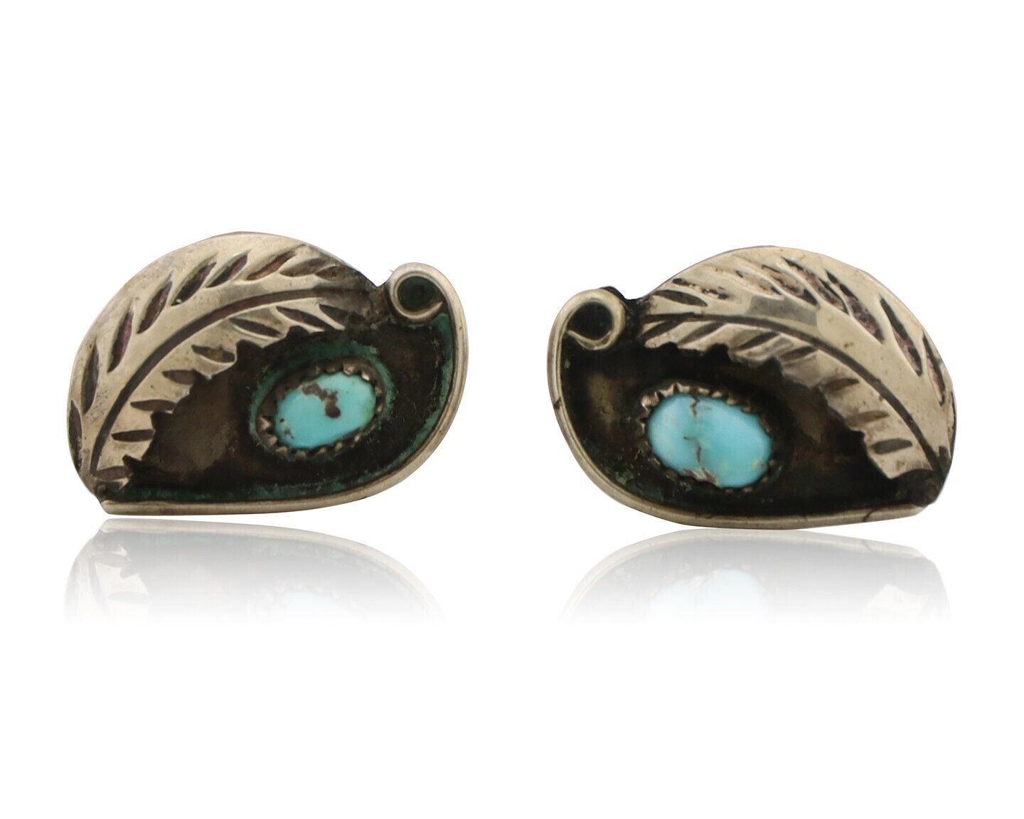 Navajo Earrings 925 Silver Natural Turquoise Native American Artist C.80's