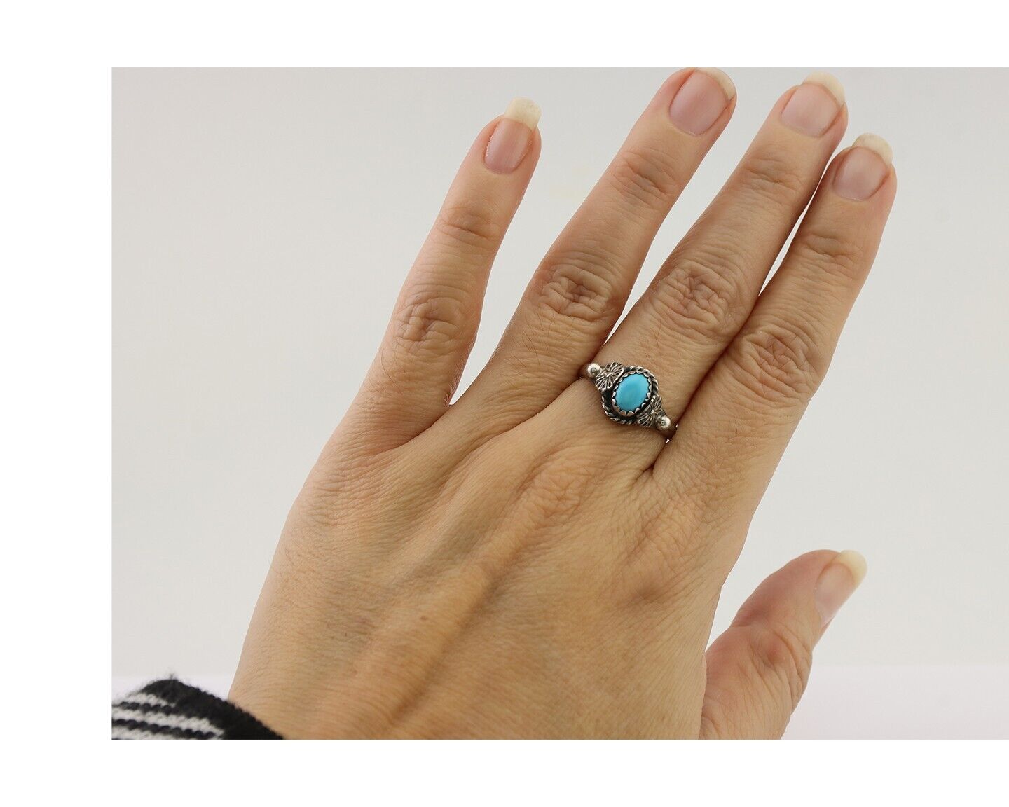 Navajo Ring 925 Silver Kingman Turquoise Native American Artist Made In 1985