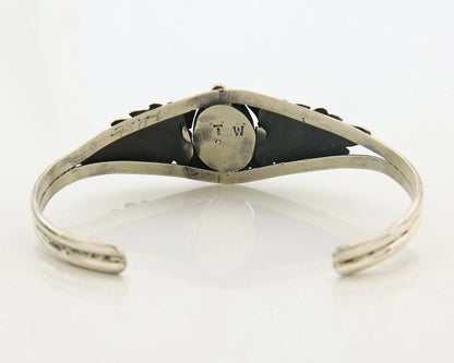 Navajo Cuff Bracelet Sterling Silver Malachite Vintage Signed TW