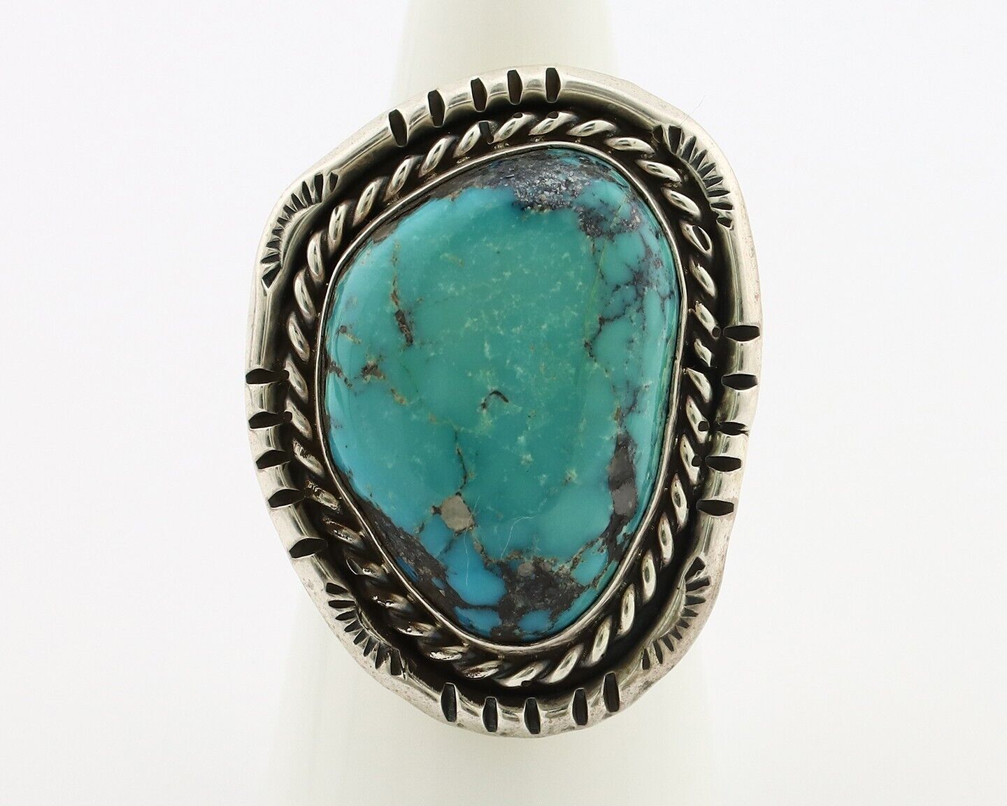 Navajo Ring .925 Silver Globe Turquoise Signed Lee Bennett C.80's