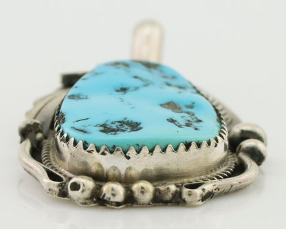 Navajo Pendant 925 Silver Sleeping B Turquoise Signed Justin Morris C.80's