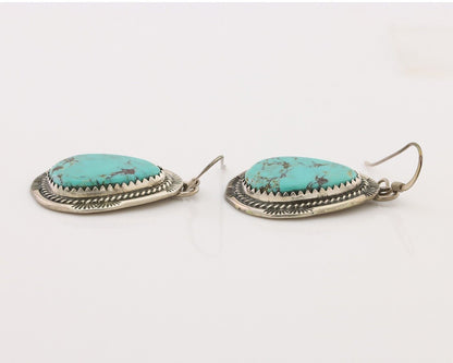 Navajo Dangle Earrings 925 Silver Whole Blue Turquoise Signed Begay C.80's