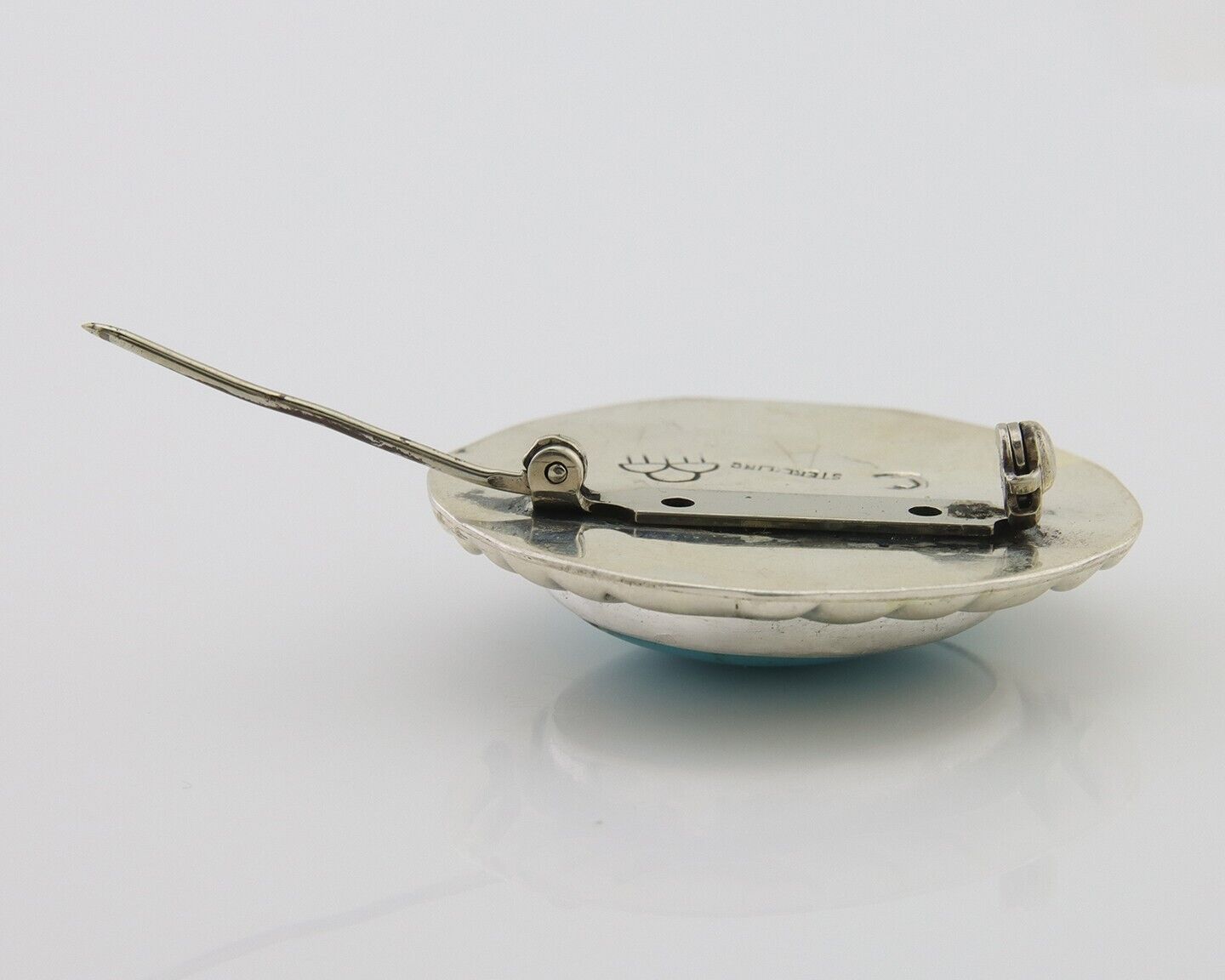 Navajo Pin 925 Silver Natural Mined Turquoise Artist Signed C Montoya C.80's