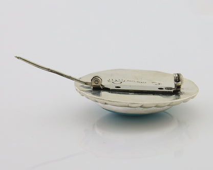 Navajo Pin 925 Silver Natural Mined Turquoise Artist Signed C Montoya C.80's