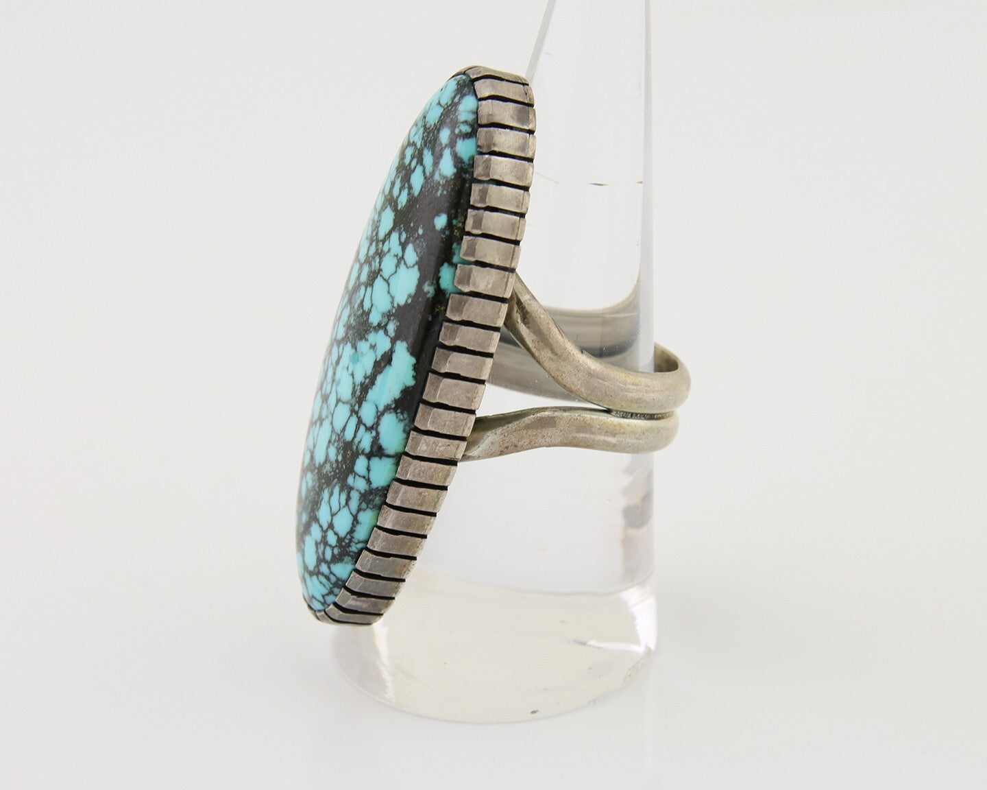 Navajo Ring 925 Silver Blue Spiderweb Turquoise Native American Artist C.80's