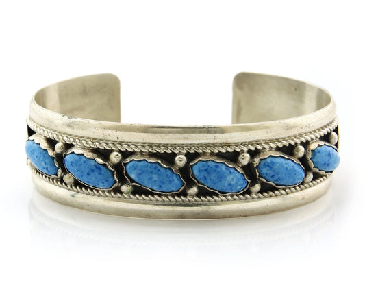 Navajo Cuff Bracelet Sterling Silver Denim Lapis Vintage Signed Ray Begay